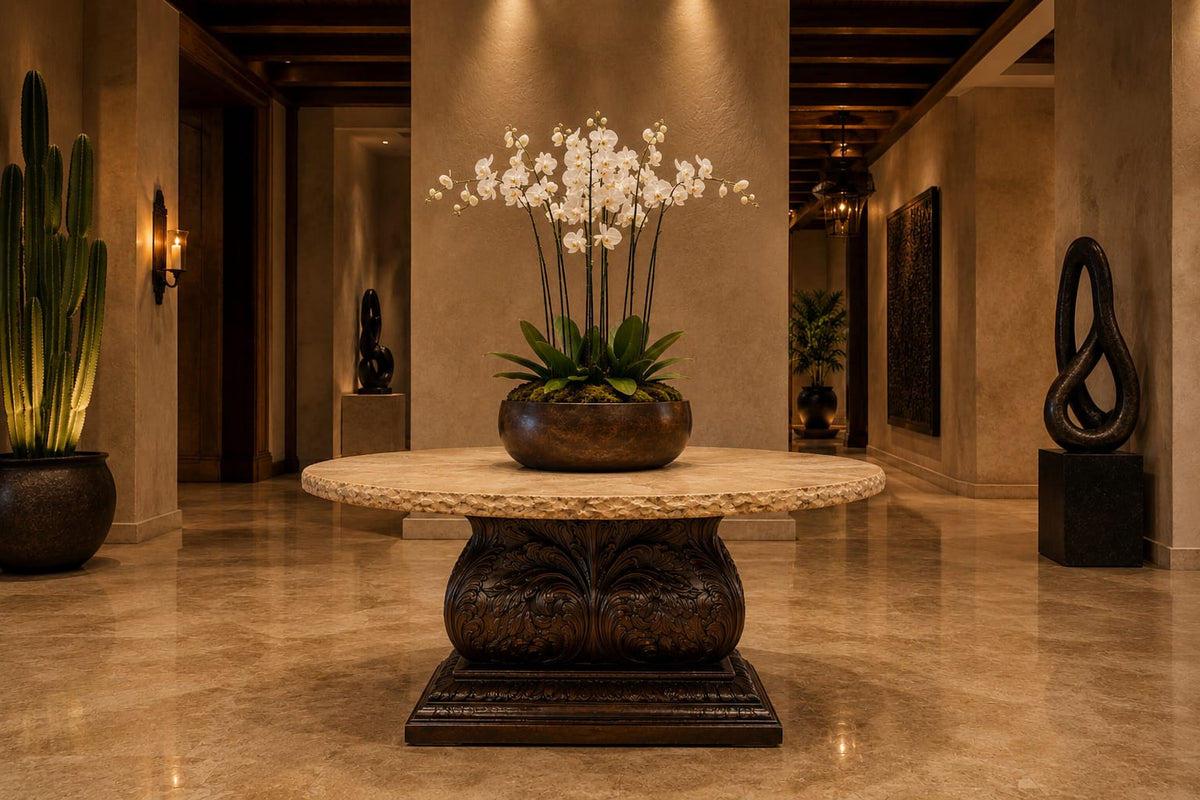 Heirloom  collection  dining table travertine stone top