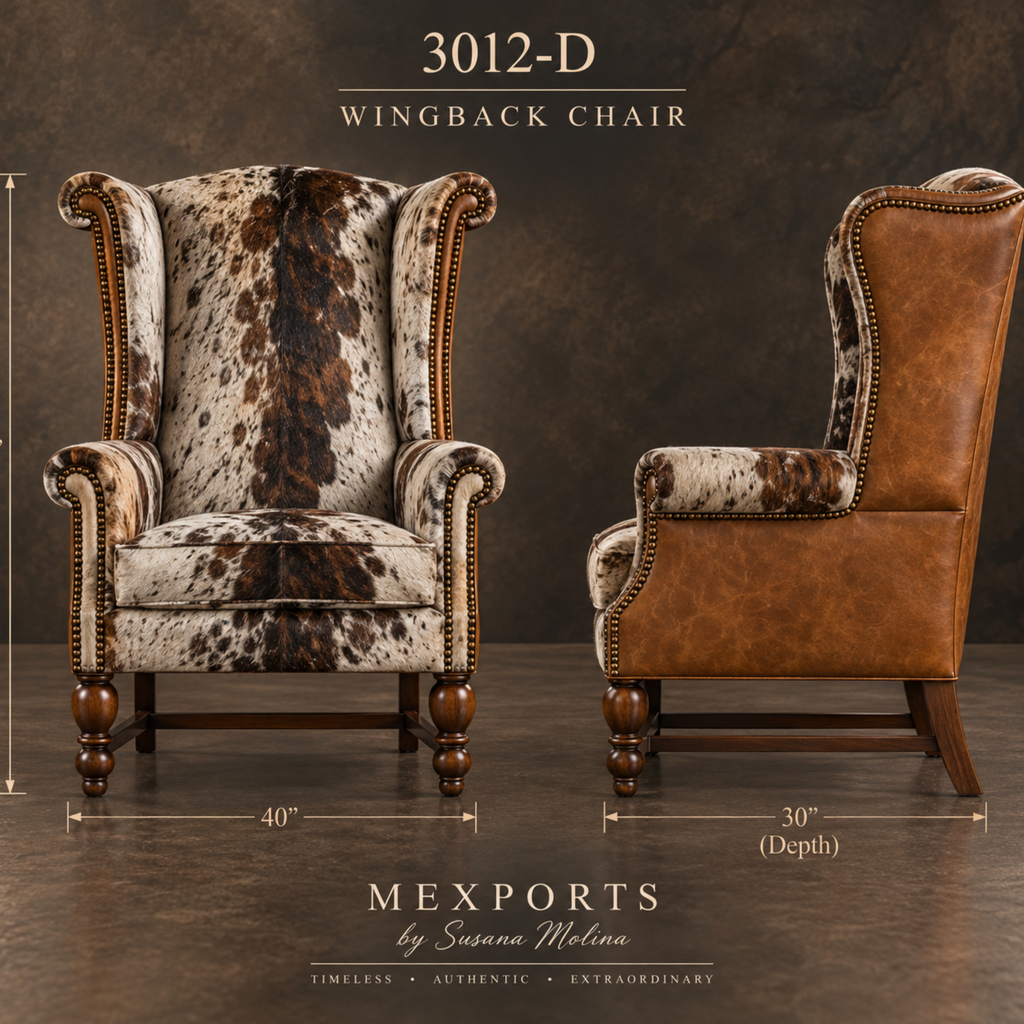 Cowhide Wingback Arm Chair with Nailhead Trim – Model 3012D