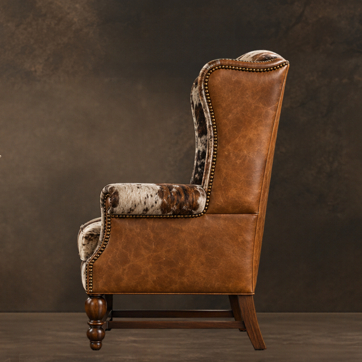 Cowhide Wingback Arm Chair with Nailhead Trim – Model 3012D