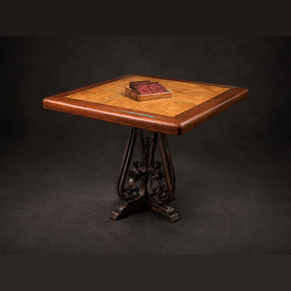 48-Inch Square Mesquite Bar Table with Travertine Inset | 1243E