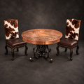Round Engraved Copper Dining Table with Hand-Forged Iron Base – Model 1246D