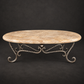 Oval Travertine Coffee Table with Hand-Forged Iron Base – Model 1211AA