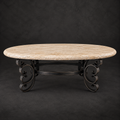 Oval Travertine Coffee Table with Decorative Iron Base – Model 1247AA