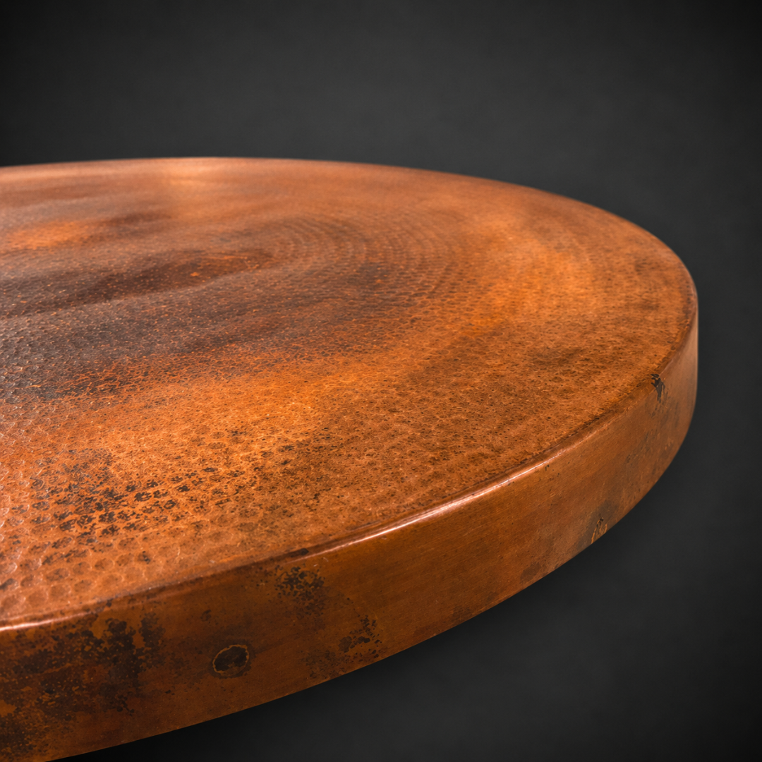 Round Oxidized Copper Pub Table with Hand-Forged Iron Base – Model 1215E