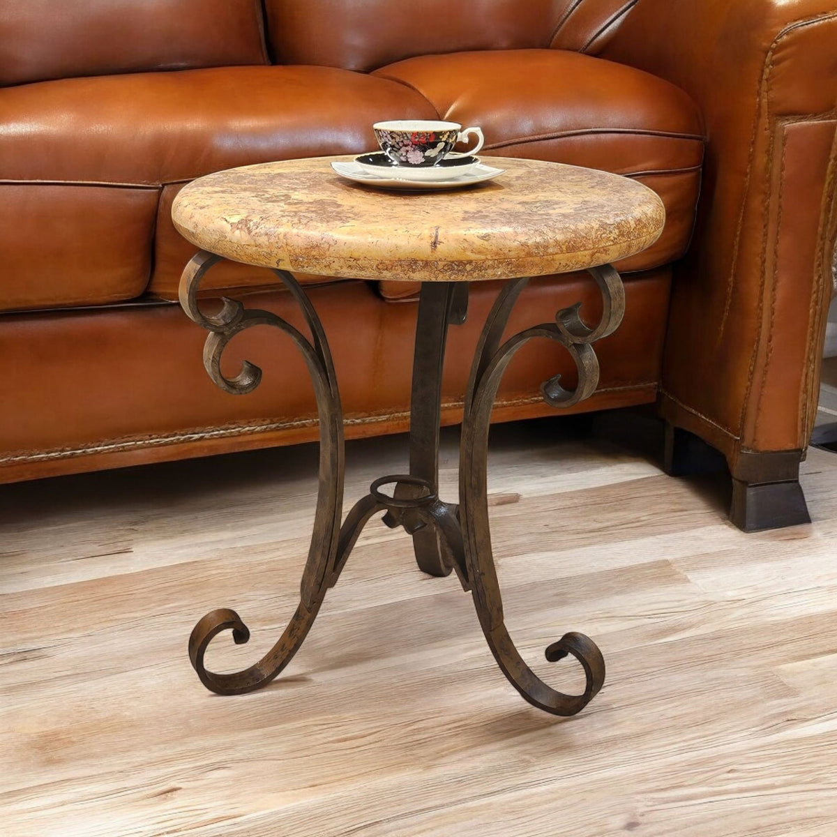 Round Travertine Peach Side Table – 1223BB