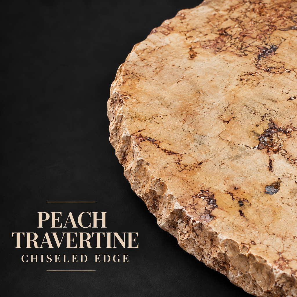 Round Peach Travertine Coffee Table with Wrought Iron Base – Model 1229AAA