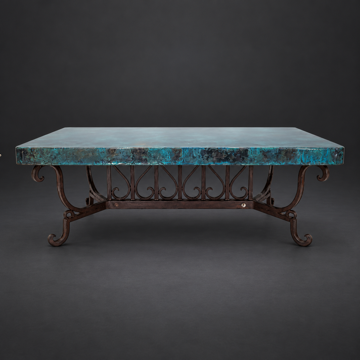 Oxidized Copper Coffee Table with Hand-Forged Iron Base – Model 1213AA