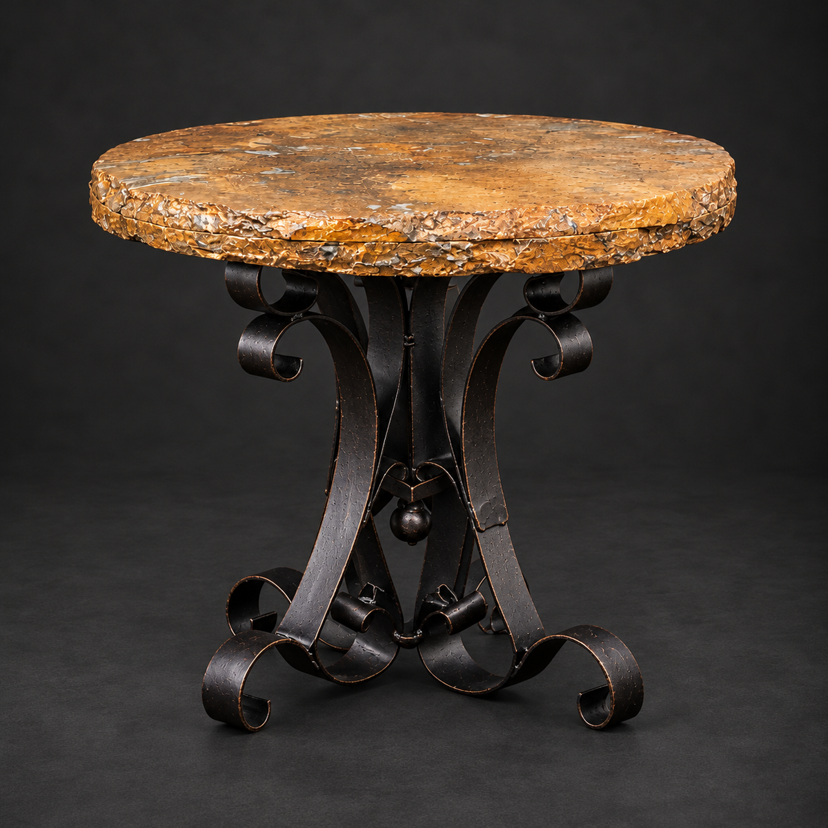Round Travertine Peach Chiseled Side Table – 1246BB