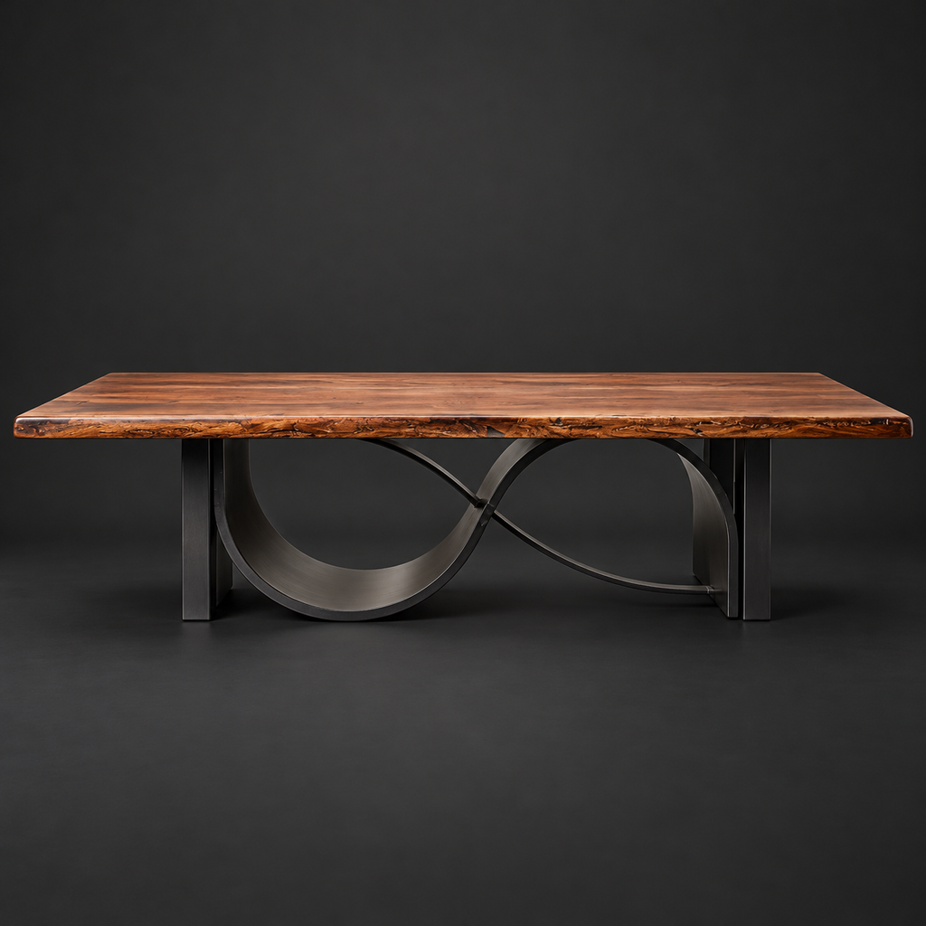 Mesquite Dining Table with Sculptural Iron Base – Model 1257R