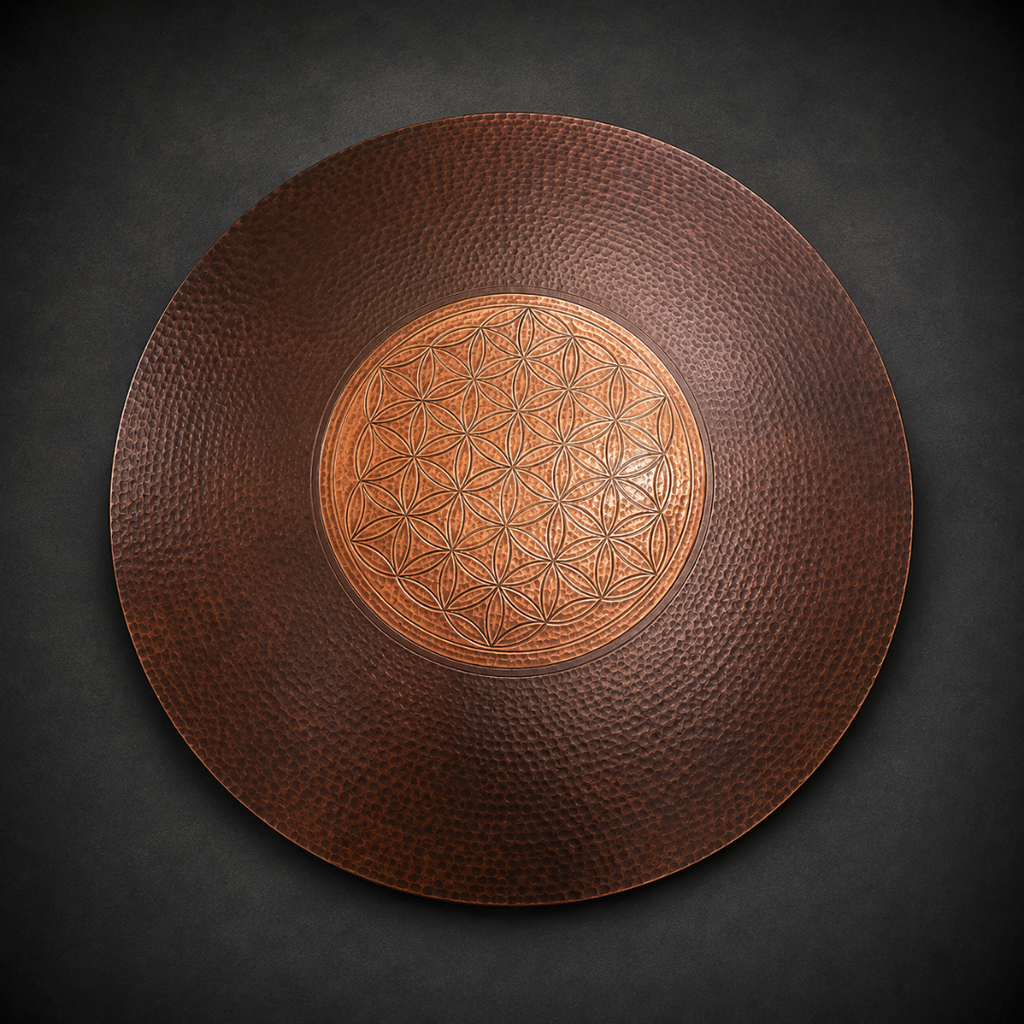 Round Oxidized Copper Pub Table with Hand-Forged Iron Base – Model 1215E