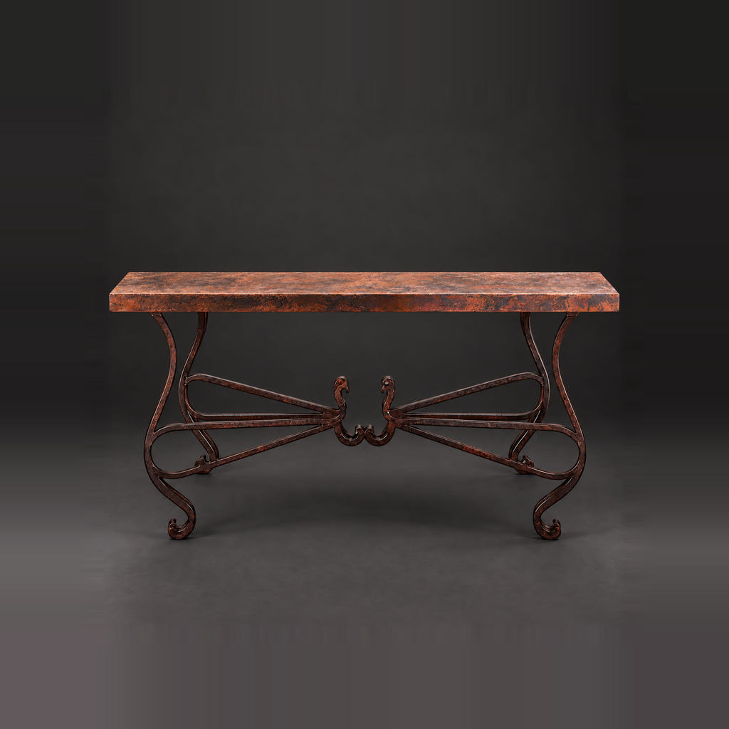 Natural Copper Console Table with Hand-Forged Iron Base – Model 1242C