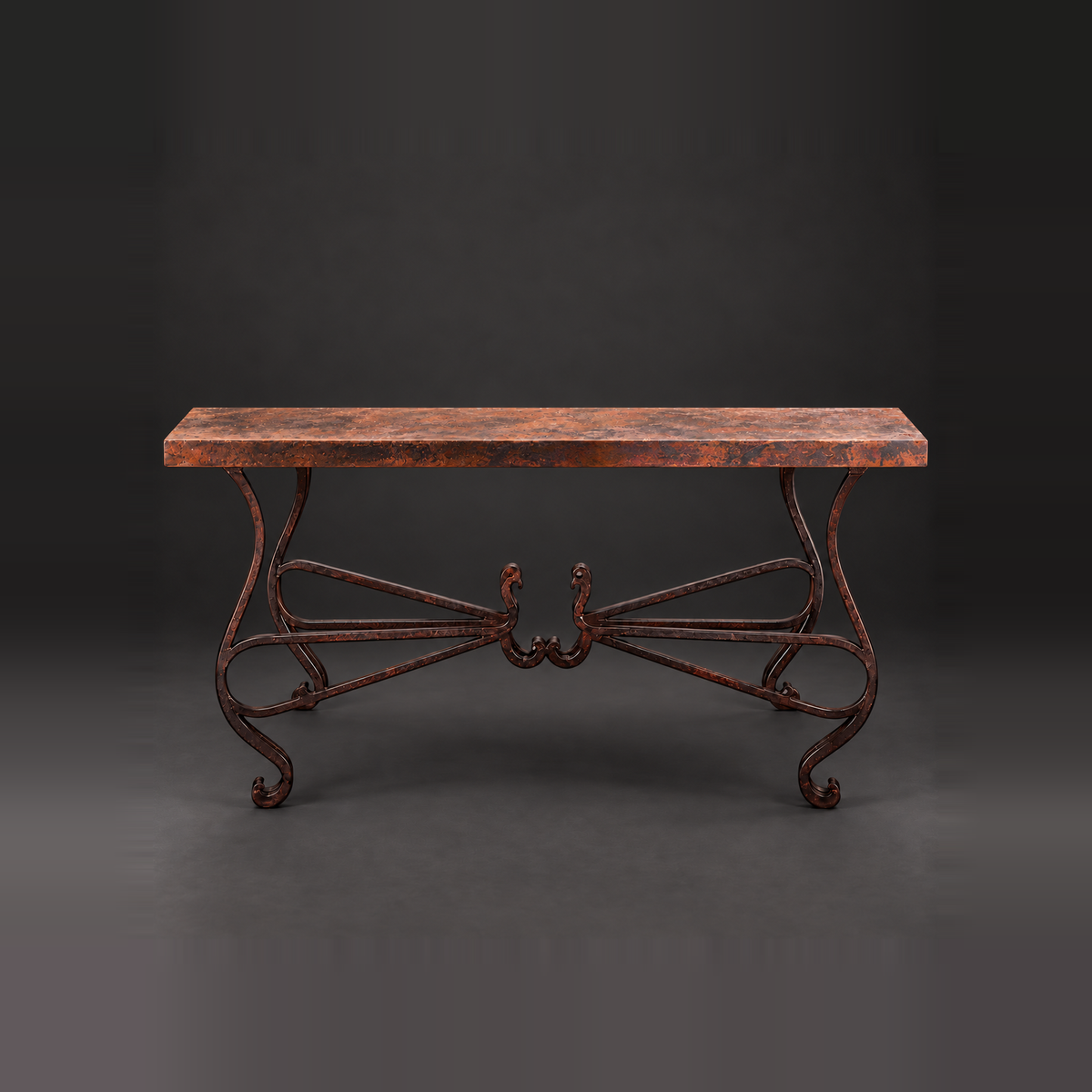 Natural Copper Console Table with Hand-Forged Iron Base – Model 1242C