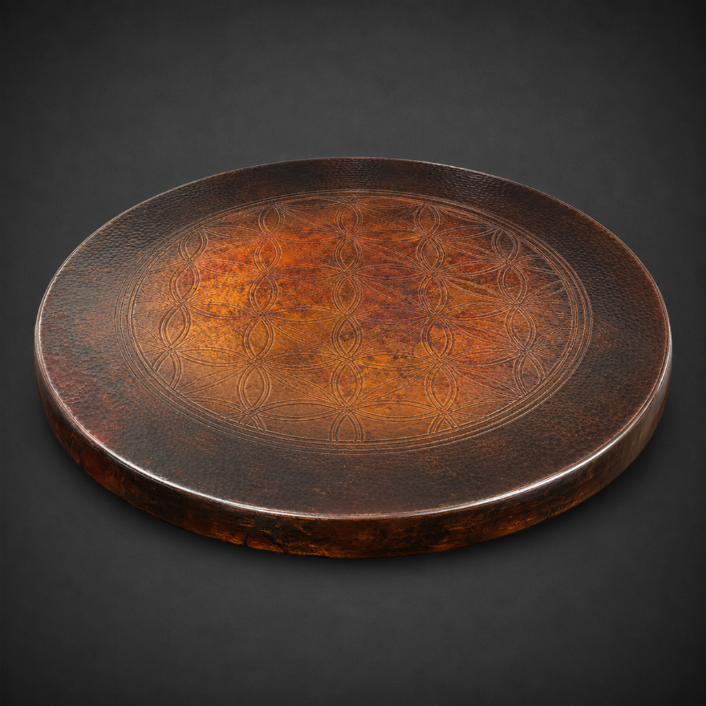 Round Engraved Copper Dining Table with Sculptural Antler Base – 4028D