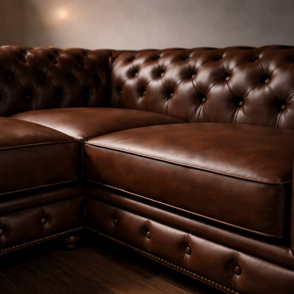 Black Leather L-Shaped Chesterfield Sectional Sofa – 3002