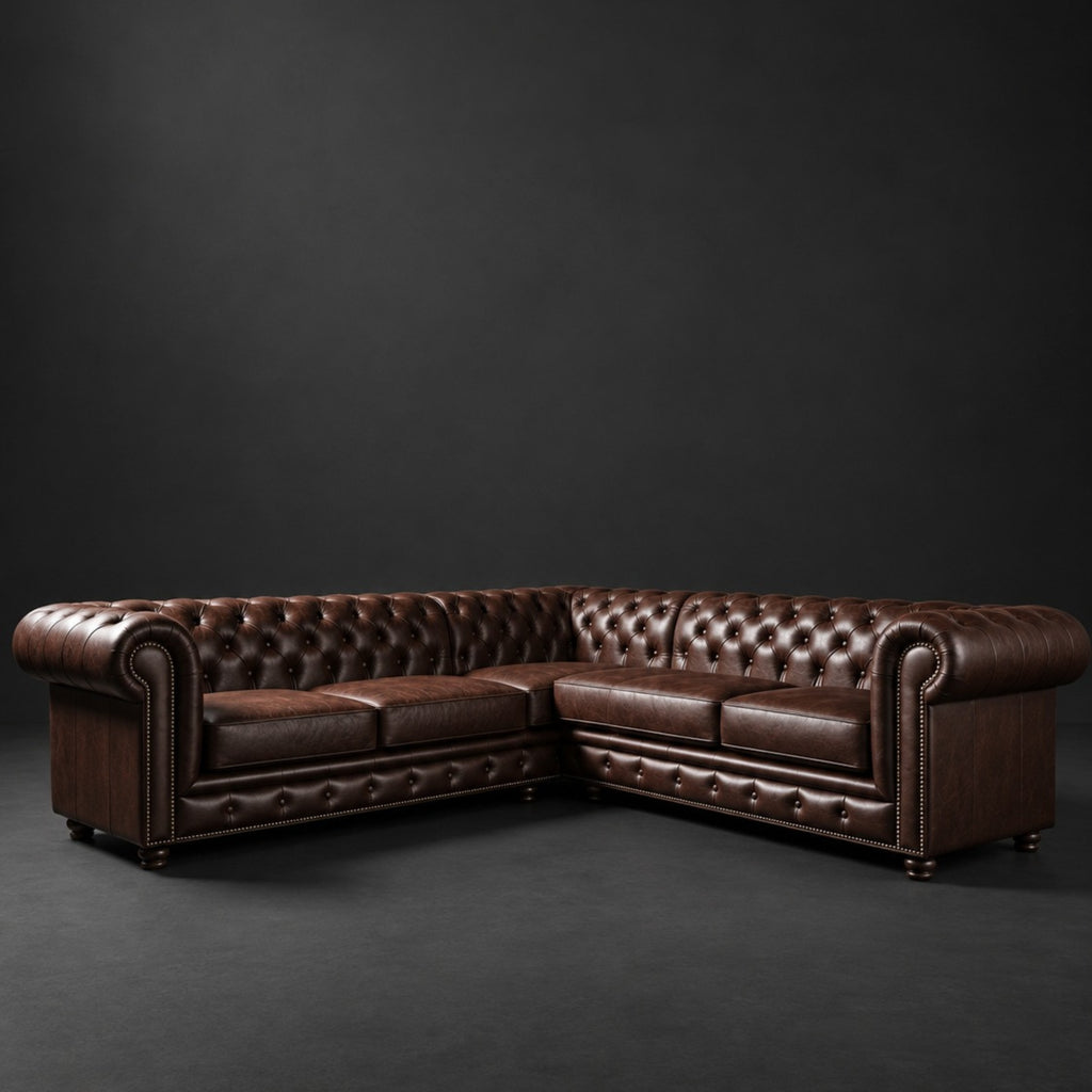 Black Leather L-Shaped Chesterfield Sectional Sofa – 3002
