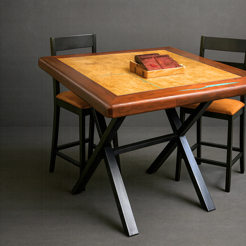 Mesquite & Travertine Bar Table with Black Iron  – 1222E