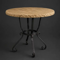 Round Travertine Bar Table with Iron Scroll Base | 1239 E