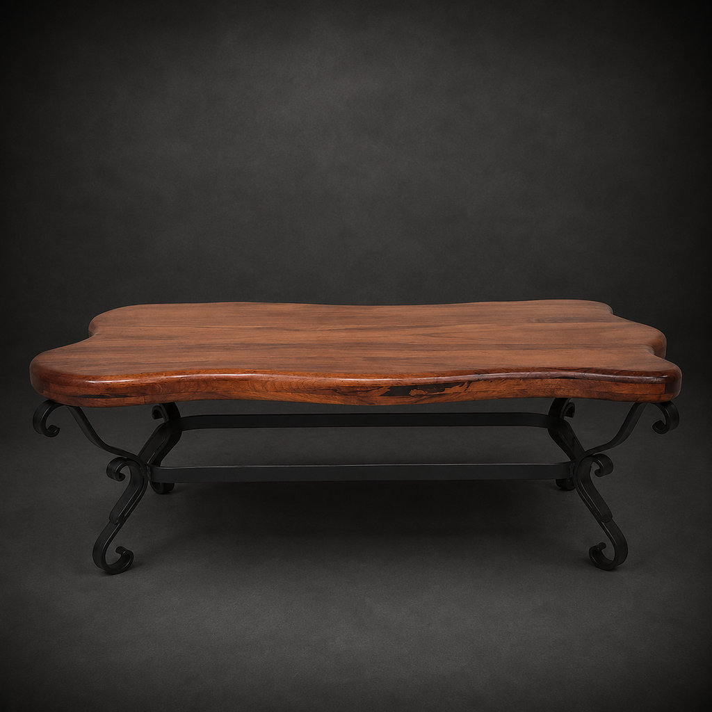 Mesquite Free Form Coffee Table with Hand-Forged Iron Base – Model 1239AA