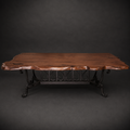 Mesquite Live Edge Coffee Table with Hand-Forged Iron Base – Model 1213AA