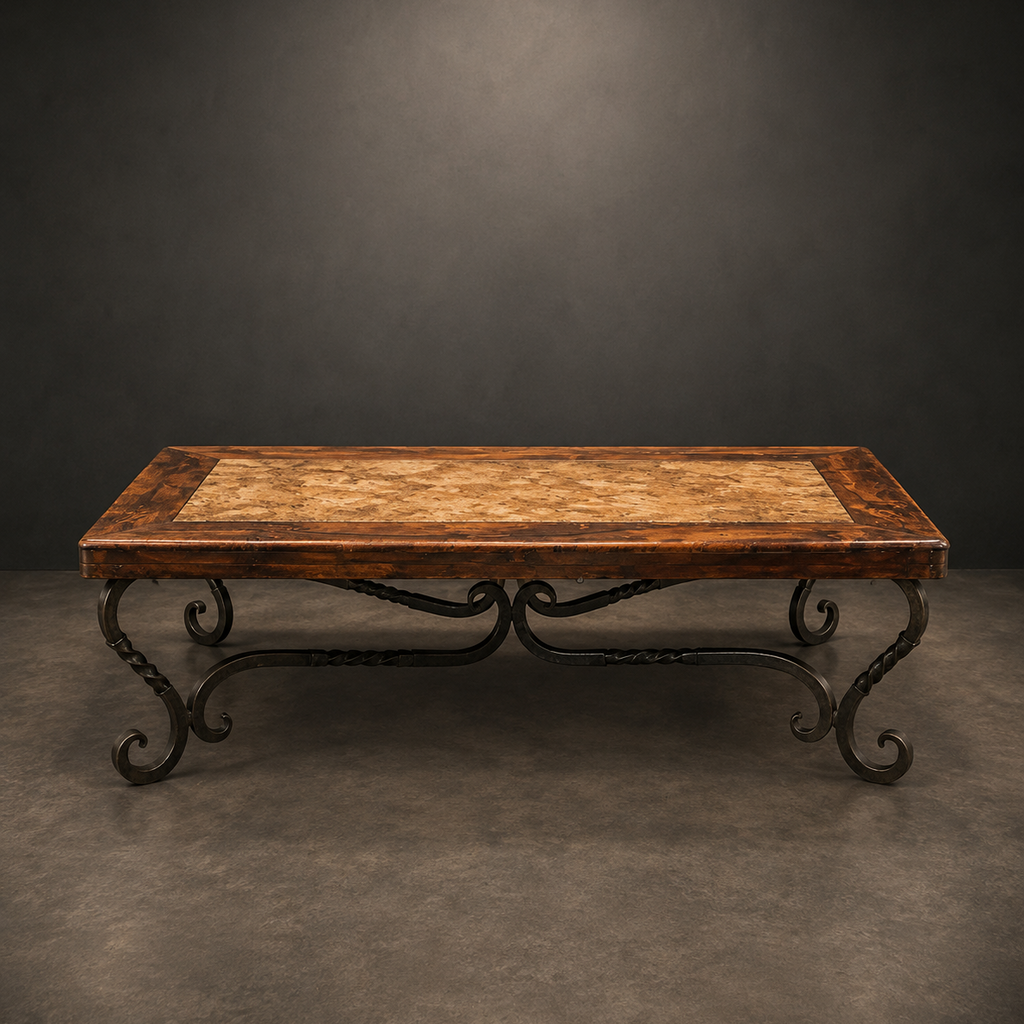 Mesquite & Travertine Scrollwork Coffee Table – Model 1211 AA