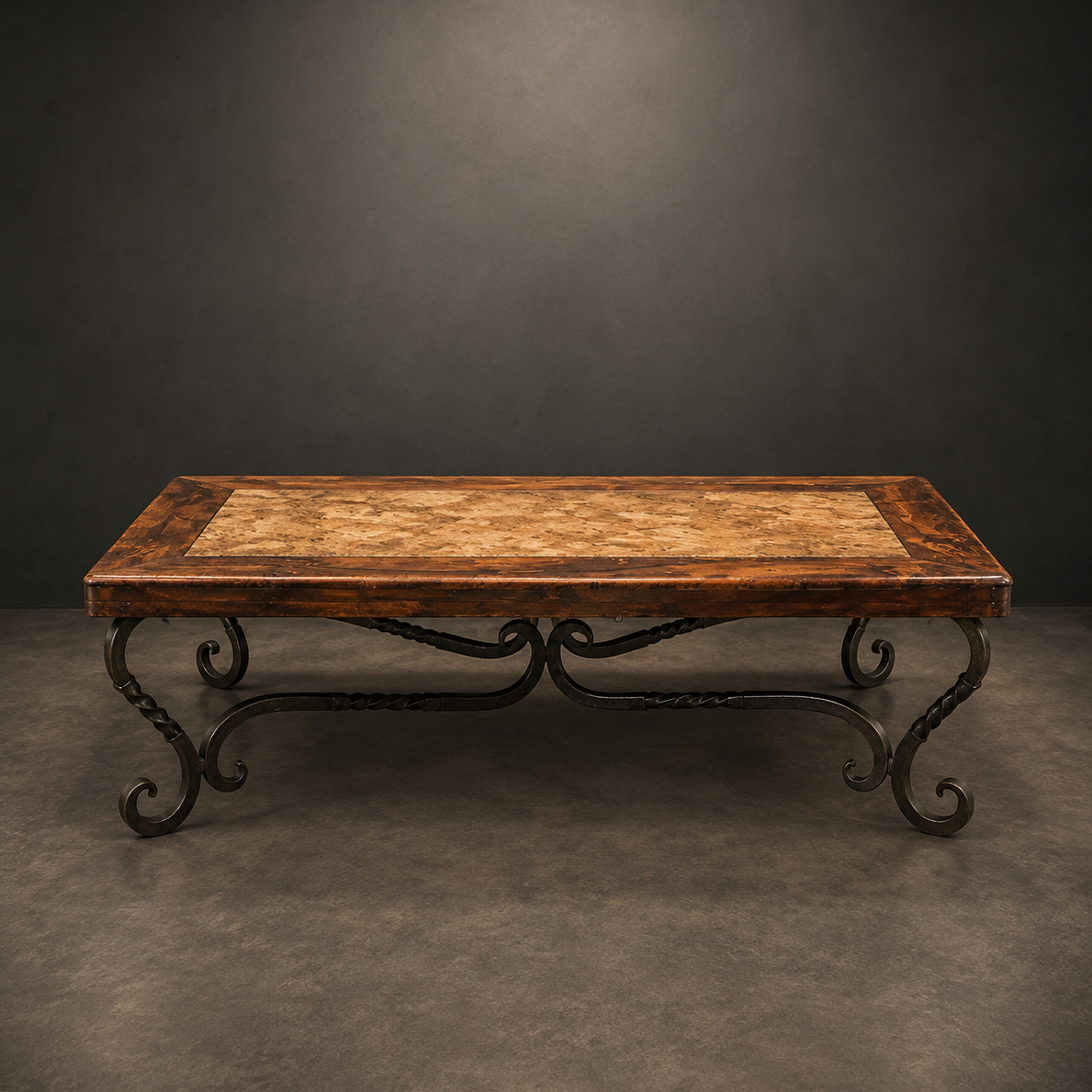 Mesquite & Travertine Scrollwork Coffee Table – Model 1211 AA