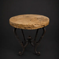 Round Travertine Side Table with Hand-Forged Iron Base – Model 1211 BB