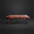 1215AA rectangular natural copper coffee table with hand-forged iron scroll base