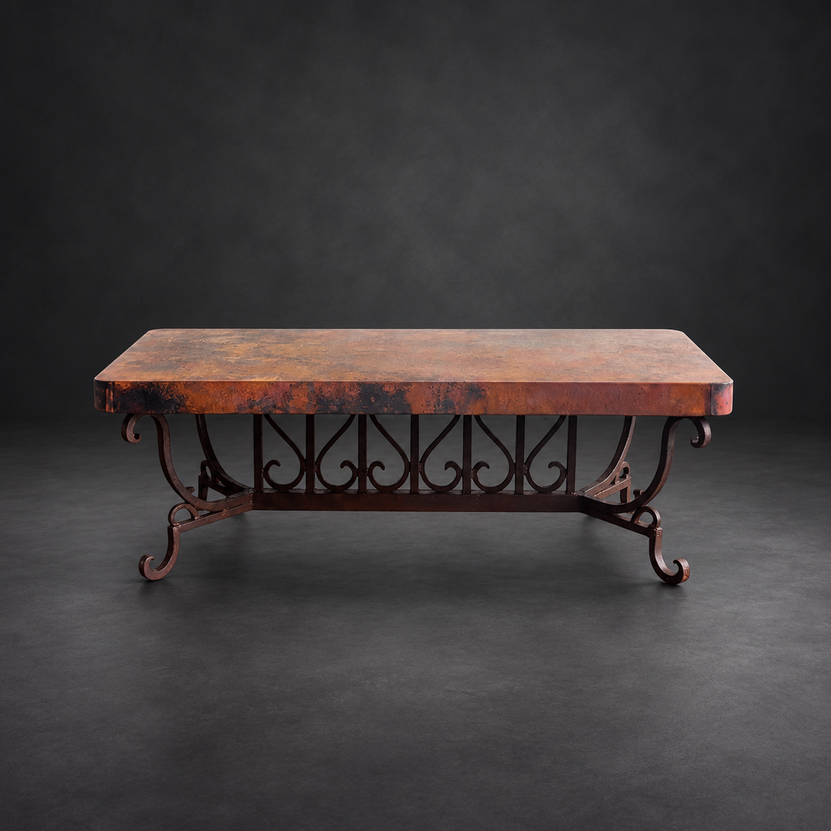 Oxidized Copper Coffee Table with Hand-Forged Iron Base – Model 1213AA