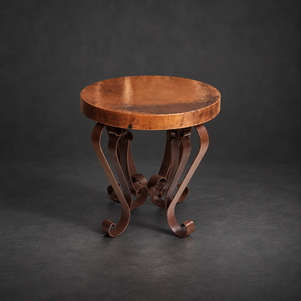 Round Turquoise Oxidized Copper Accent Table with Scroll Iron Base – 1229BB  Copy
