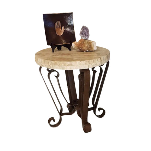 Round Chiseled Travertine Accent Table- 1229BB
