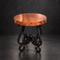 Round Hammered Copper Accent Table with Ornate Black Iron Base – 1240BB