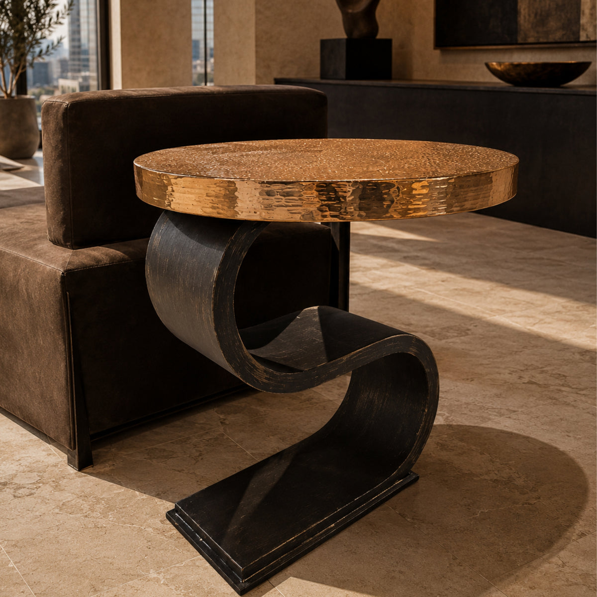 Round Hammered Copper Side Table – 1257BB