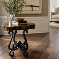 Round Live Edge Mesquite Accent Table with Scroll Iron Base – 1240BB