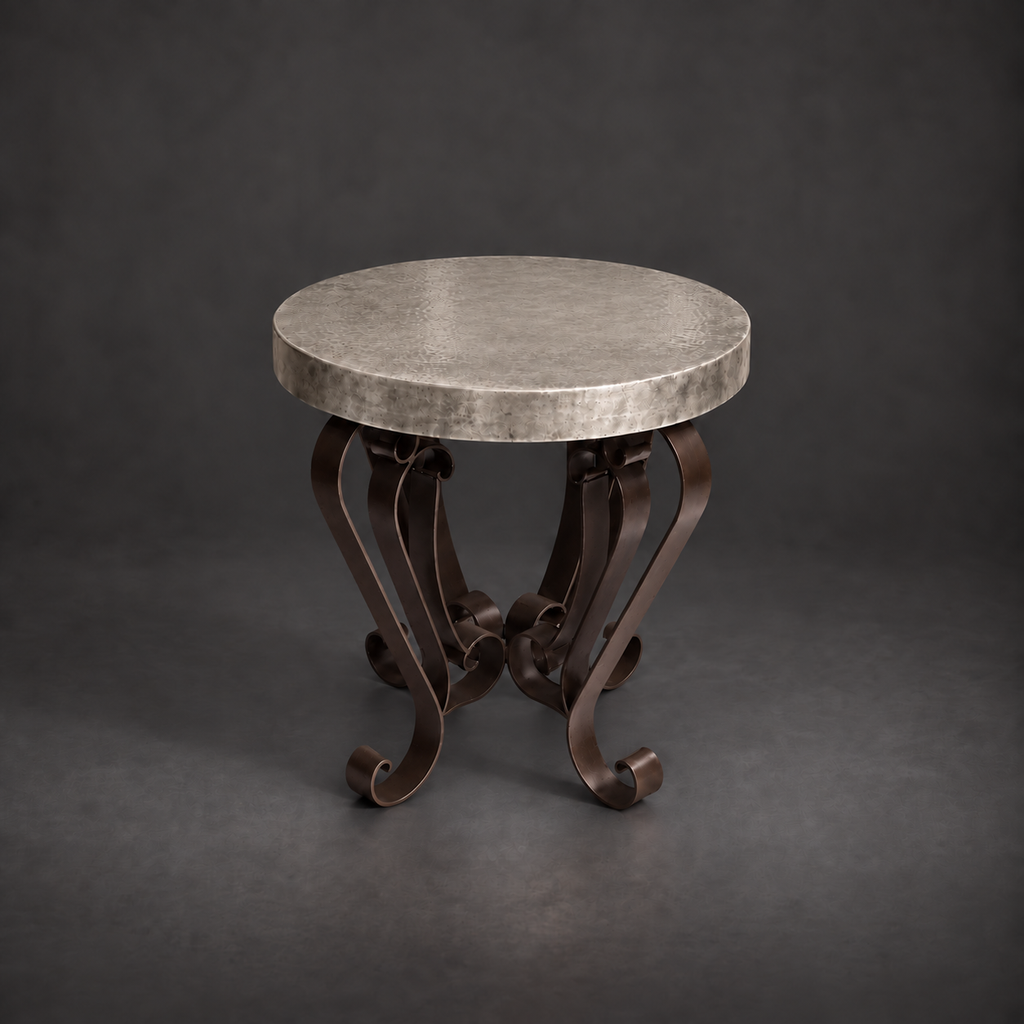 Round Turquoise Oxidized Copper Accent Table with Scroll Iron Base – 1229BB  Copy