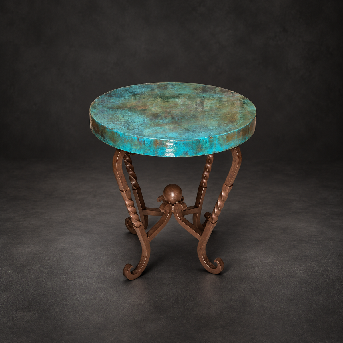 Round Copper Accent Table with Twisted Iron Base – 1211BB