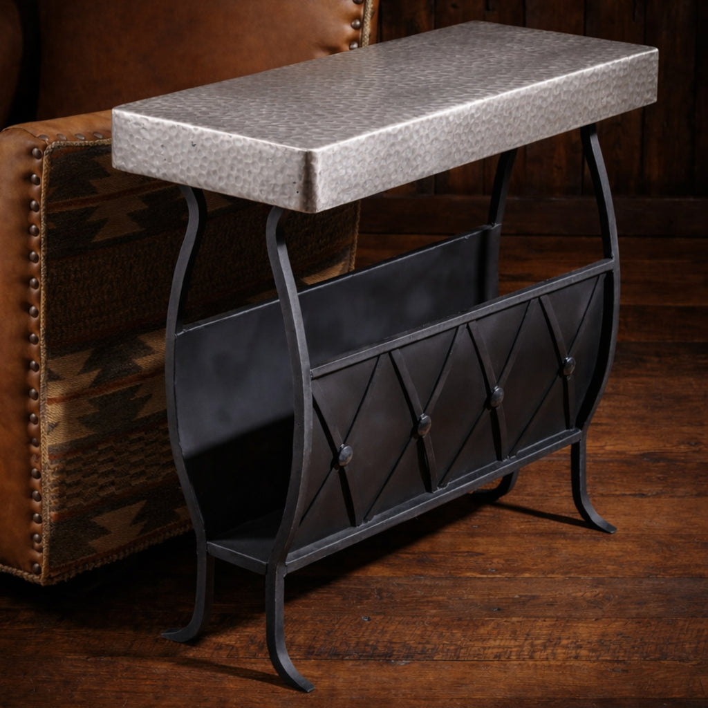 Silver Hammered Metal Magazine Rack Side Table – 1263CC