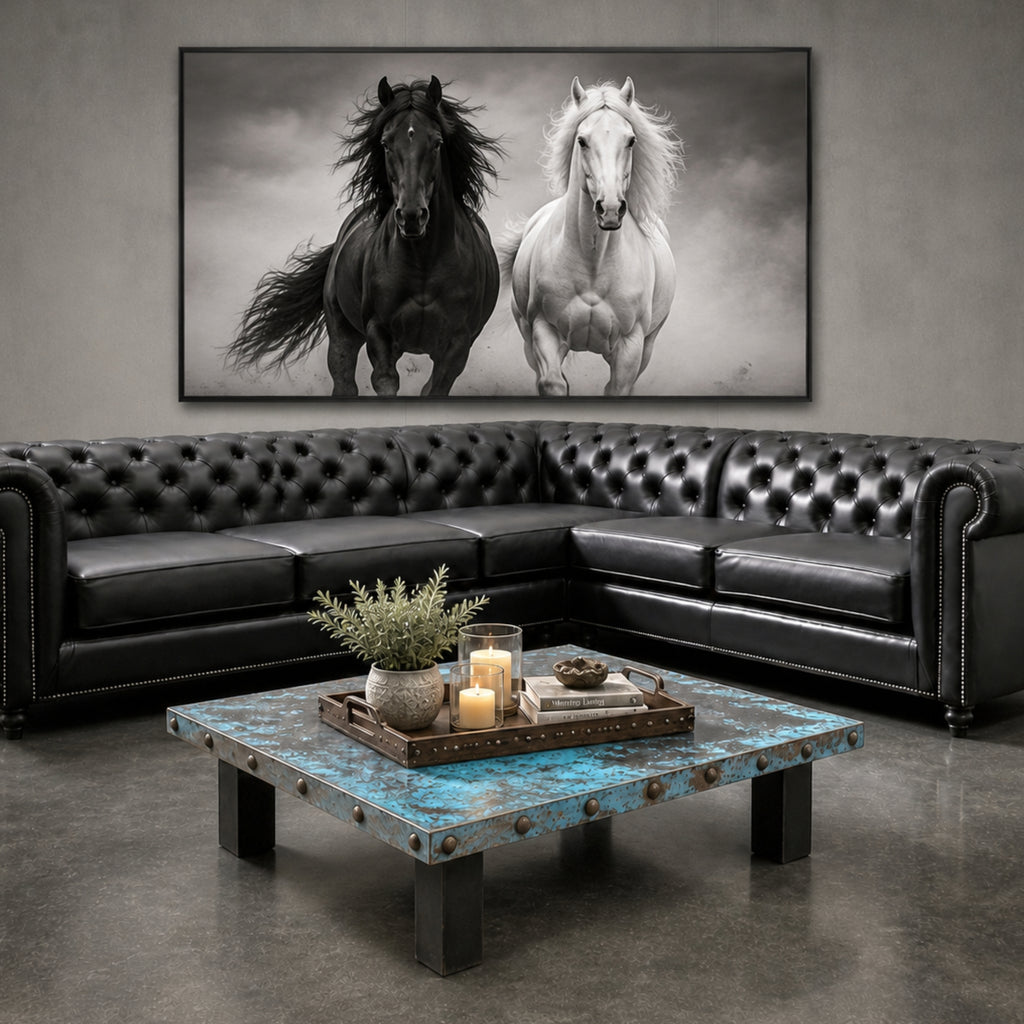 Square Turquoise Oxidized Copper Coffee Table – 1254A