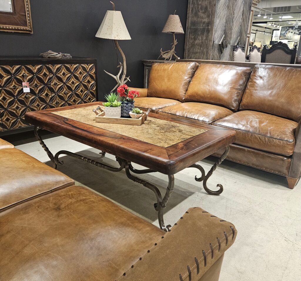 rectangular Mesquite Wood with Travertine Top