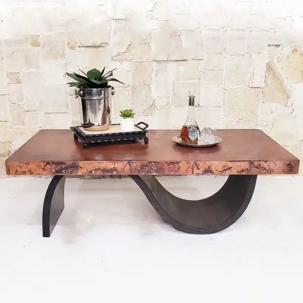 CONTEMPO Rectangular Coffee Table: Industrial Charm with a Hammered Metal Iron Base