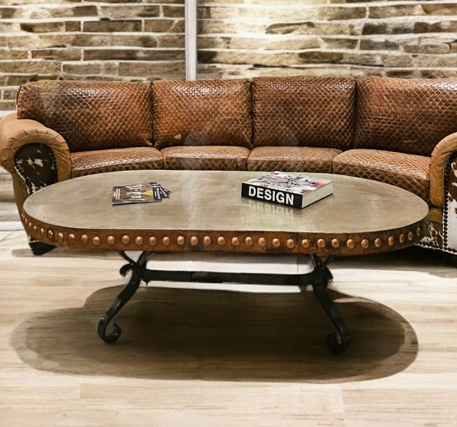 Rectangular Coffee Table with hammered Copper