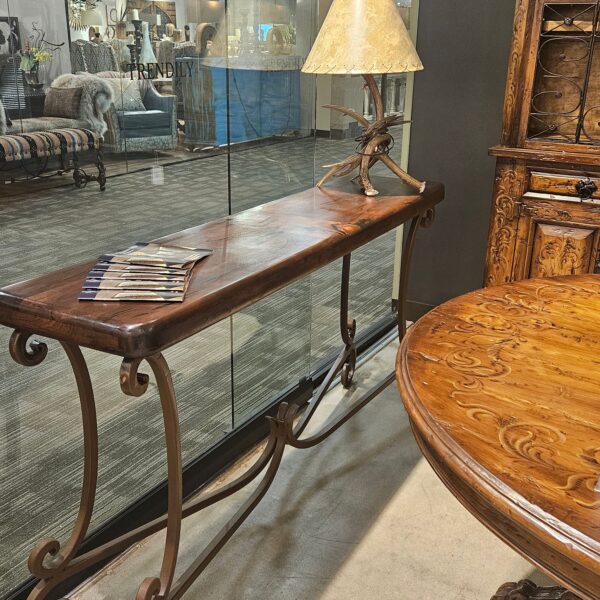 Large Console Table with Mesquite Top and Iron Base