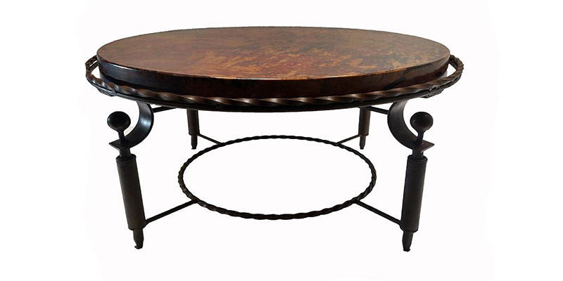 Natural hammered copper round coffee table with a dark rust brown finish model number 1265AAA